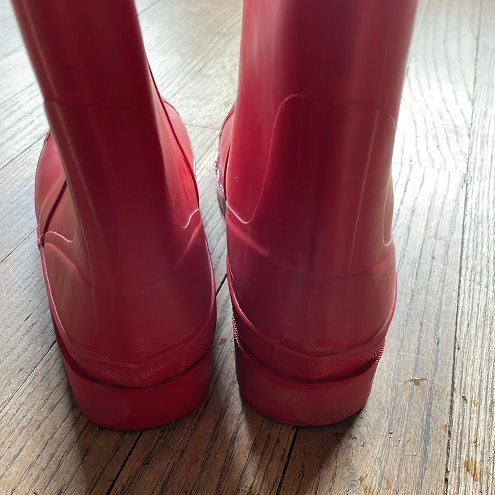 J Crew Red Penguin fur lined rain boots size 7 - Picture 5 of 6